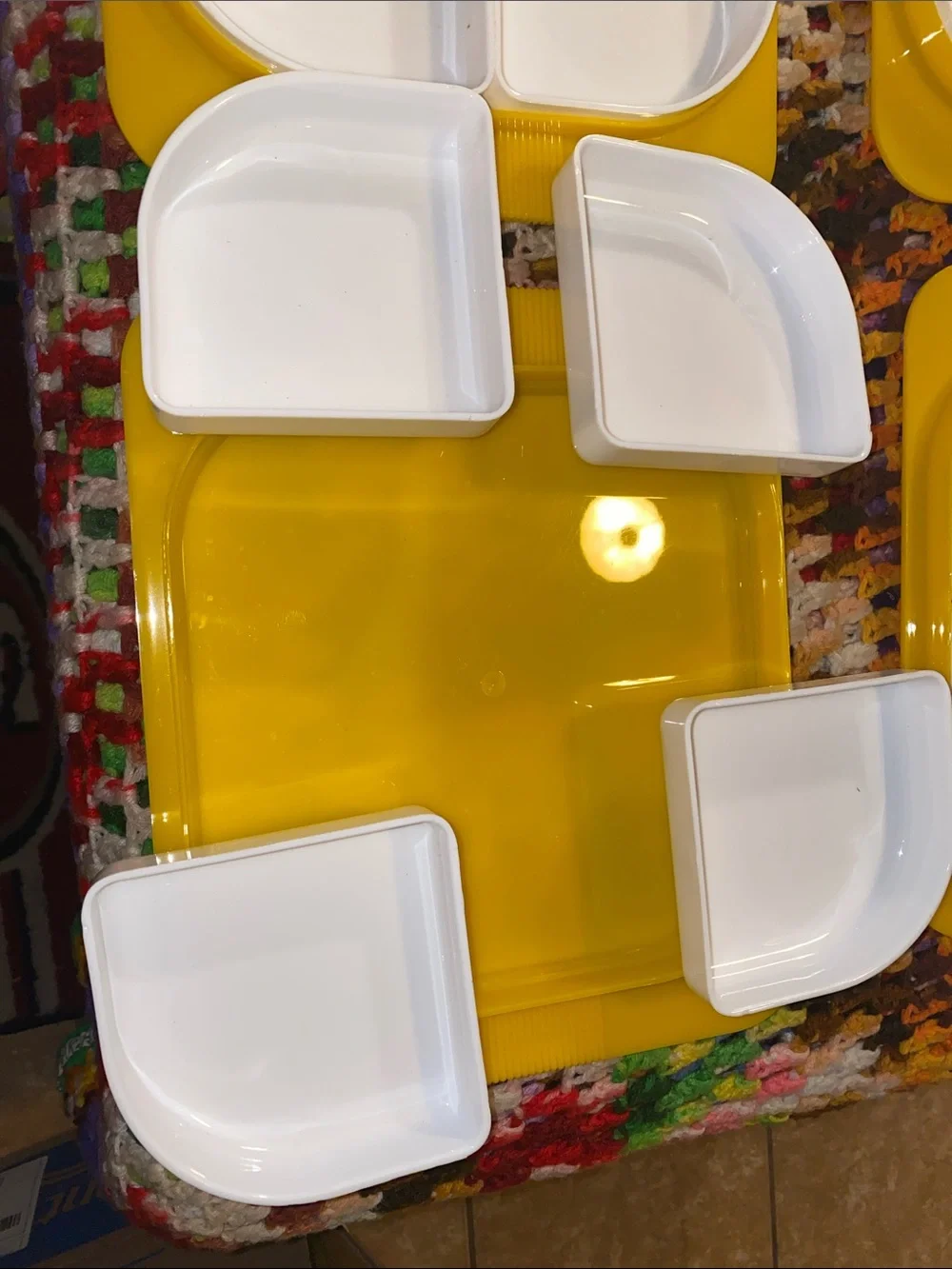 Vintage Yellow and White Removable Sectioned Serving Trays - Set of 4